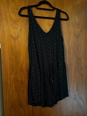 Denver Hayes Black Sleeveless Romper with Subtle Dot Print